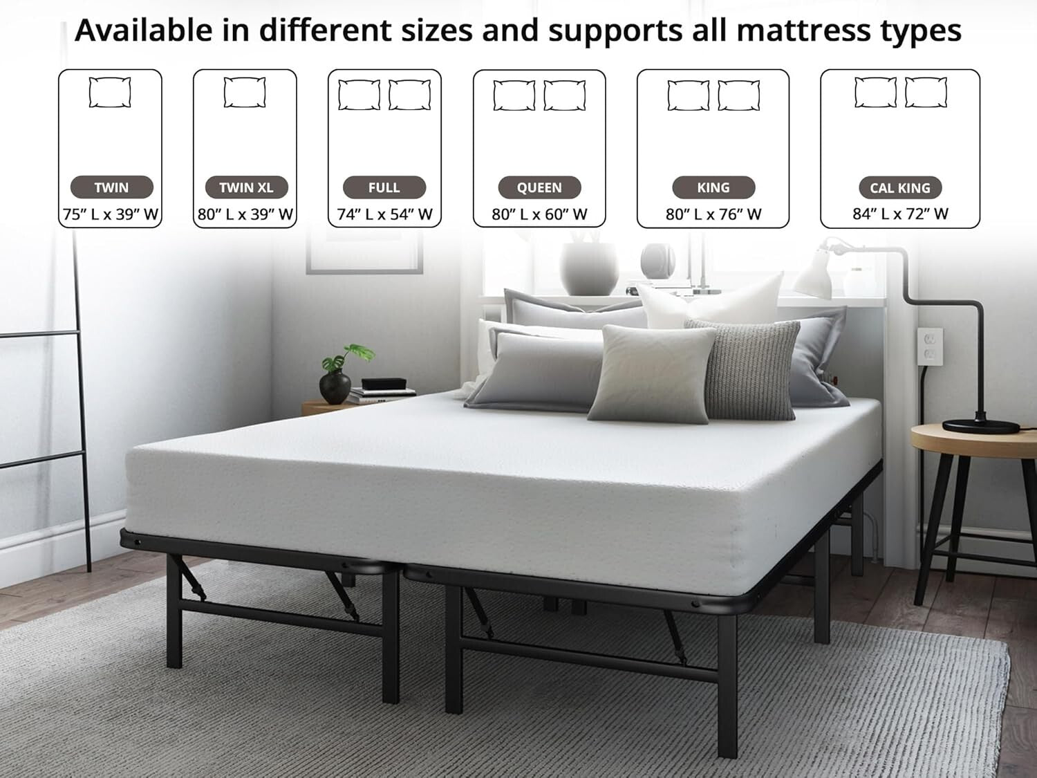 Durable 14-Inch Metal Bed Frame for California King - Quick Setup & Stylish