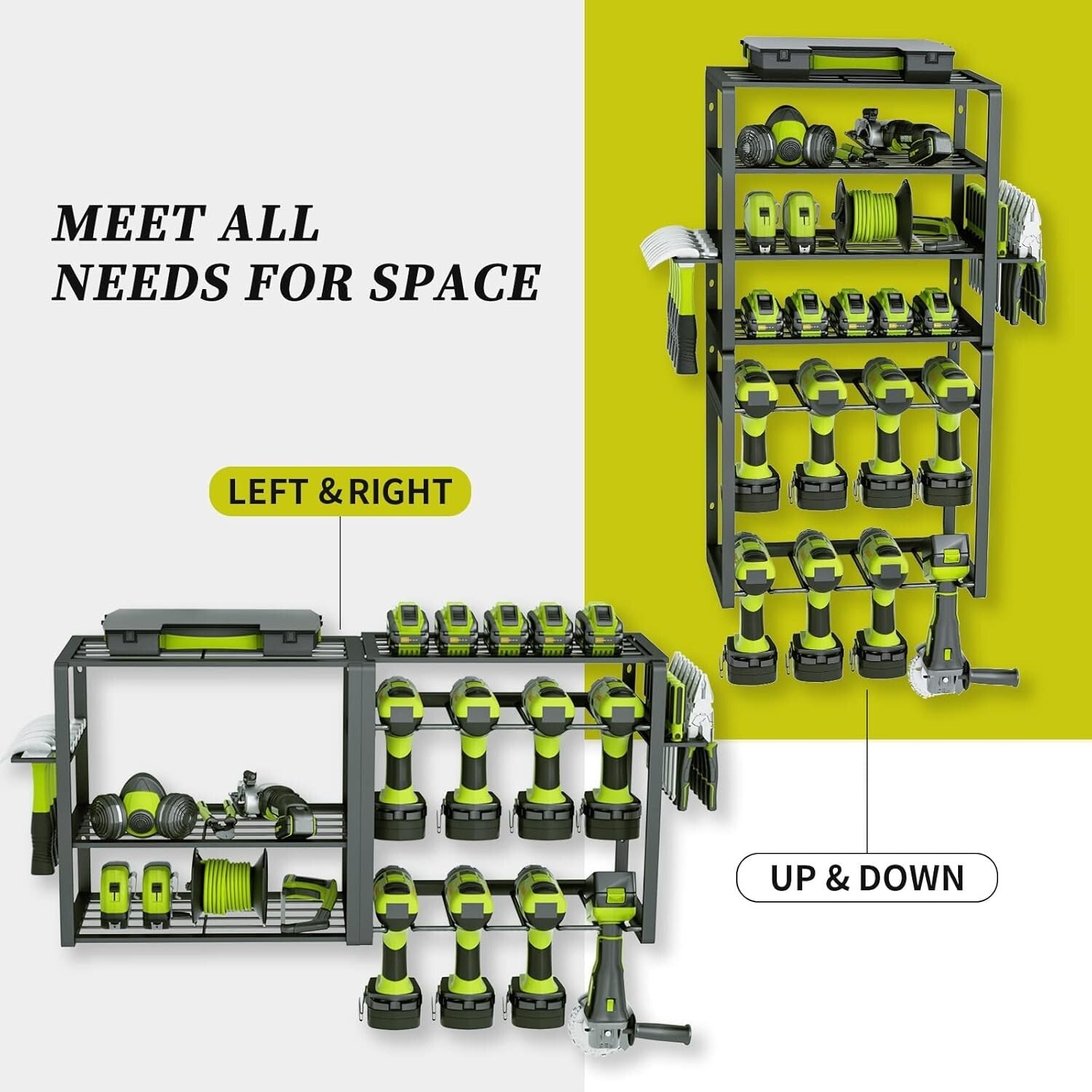 8 Drill Holder Garage Tool Rack - 6-Layer Carbon Steel Storage Shelf for Tools