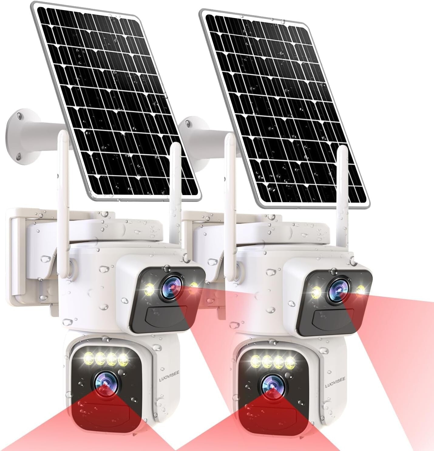 Dual Lens Solar Powered Security Cameras - 2K Outdoor WiFi, Color Night Vision