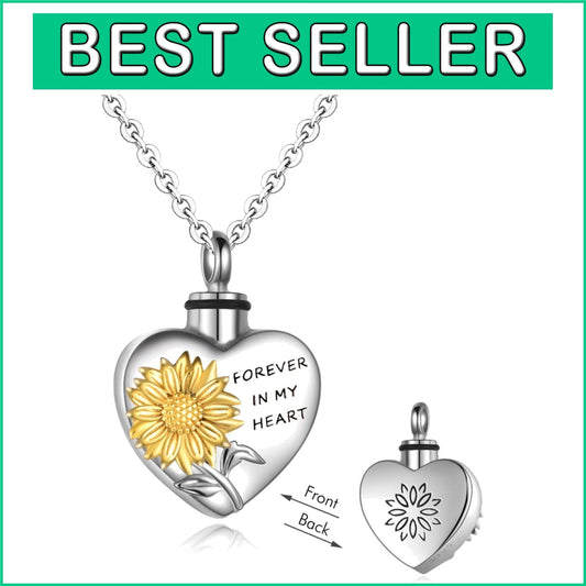 Sunflower Locket Necklace for Ashes - Beautiful Sterling Silver Memorial Gift