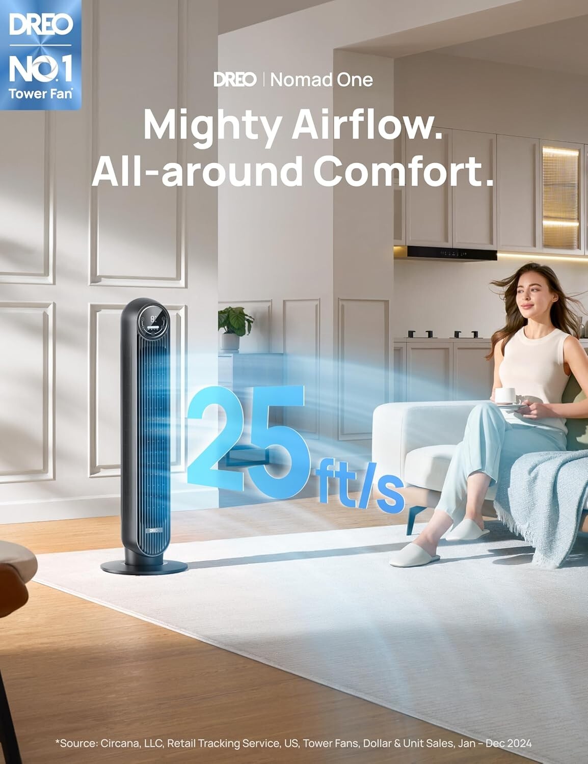 Portable 36-Inch Tower Fan with 25ft/s Airflow - Ideal for Bedroom & Living Room