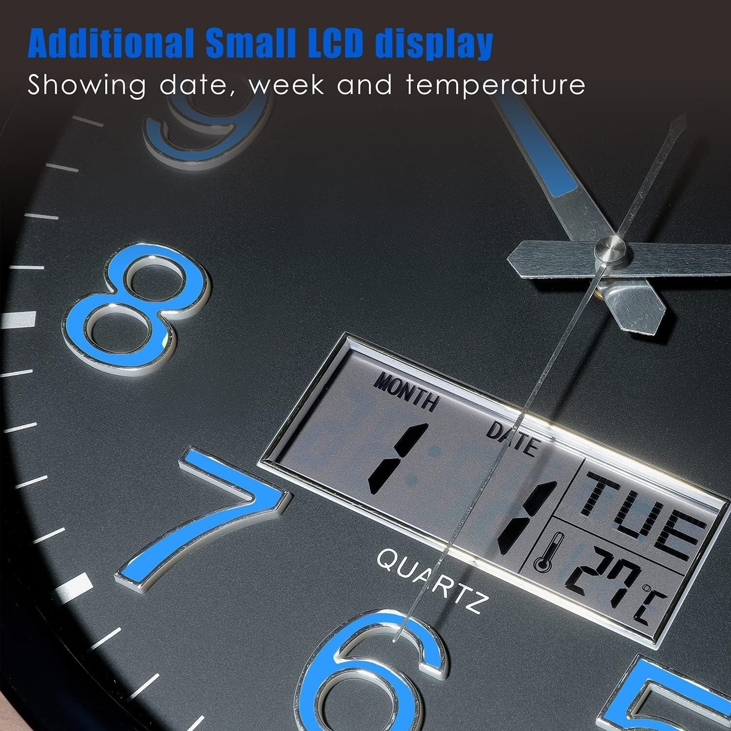 Elegant 14-Inch Battery Operated Wall Clock with Glowing Features & Temp Display