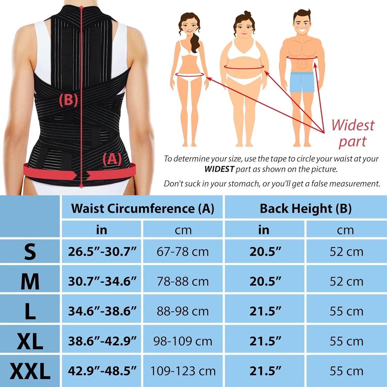 Adjustable TLSO Full Back Brace for Thoracic Kyphosis and Herniated Disc Relief