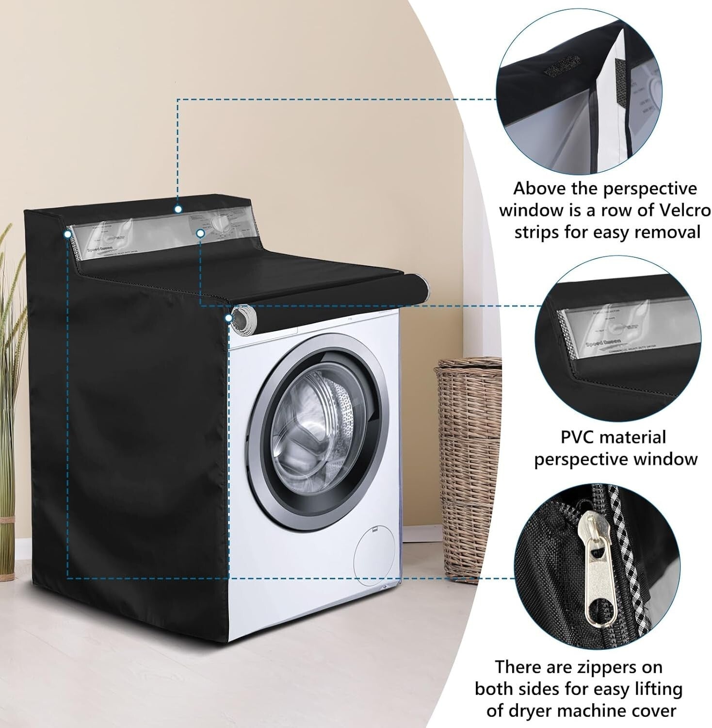 2 Pack Waterproof Washer Dryer Cover with Zipper & Access Window - 27x26x43