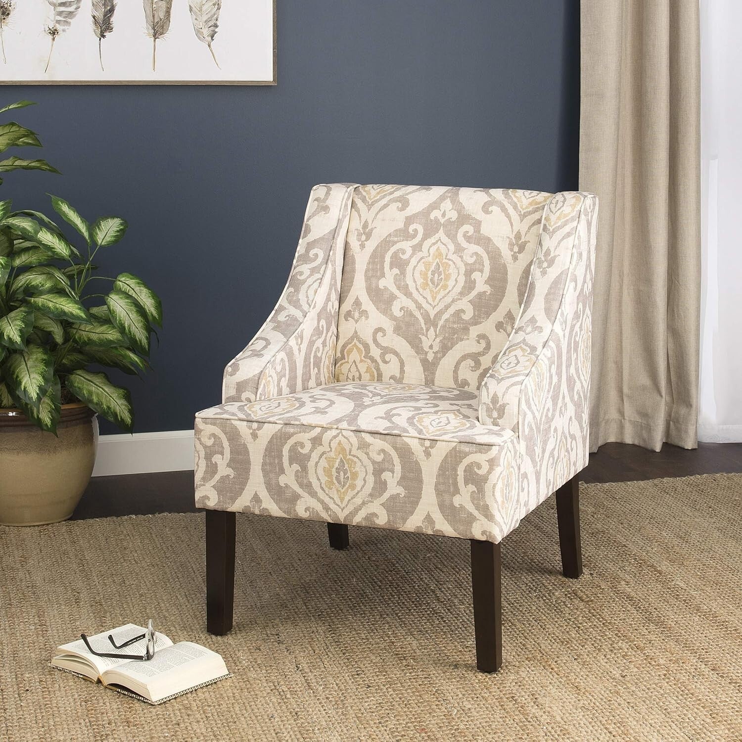 Elegant Suri Brown Upholstered Swoop Arm Accent Chair for Living Room & Bedroom