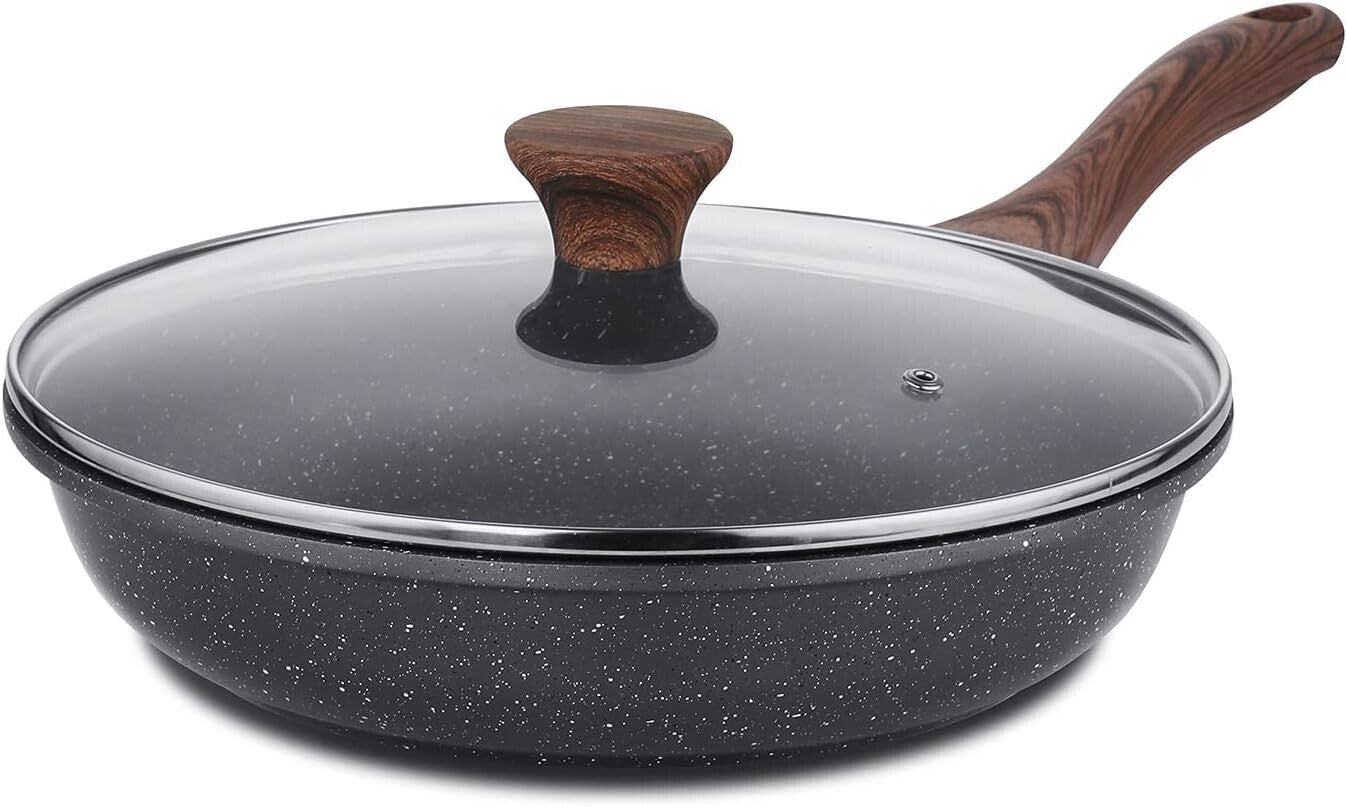 Swiss Nonstick Aluminum Skillet with Lid - 3 Quart Healthy Cooking Essential