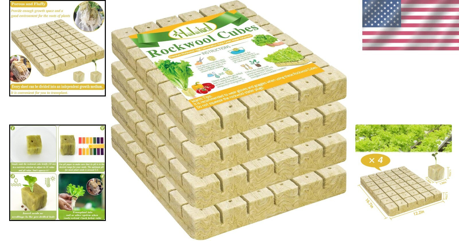Effortless Seed Germination: 4 Sheets of Light Yellow Rockwool Cubes - 192 Total