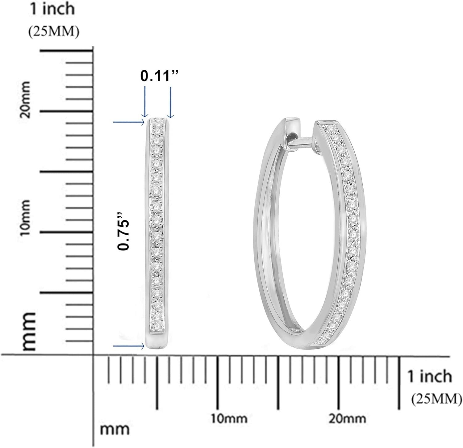 Small Diamond Hoop Earrings - 1/10 Cttw in Rhodium-Plated Silver Gift-Ready