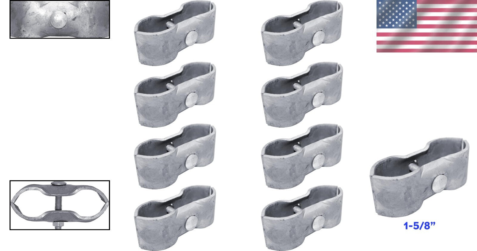 8 Classic Chain Link Fence Panel Clamps for 1-5/8" Pipe Frames - Galvanized