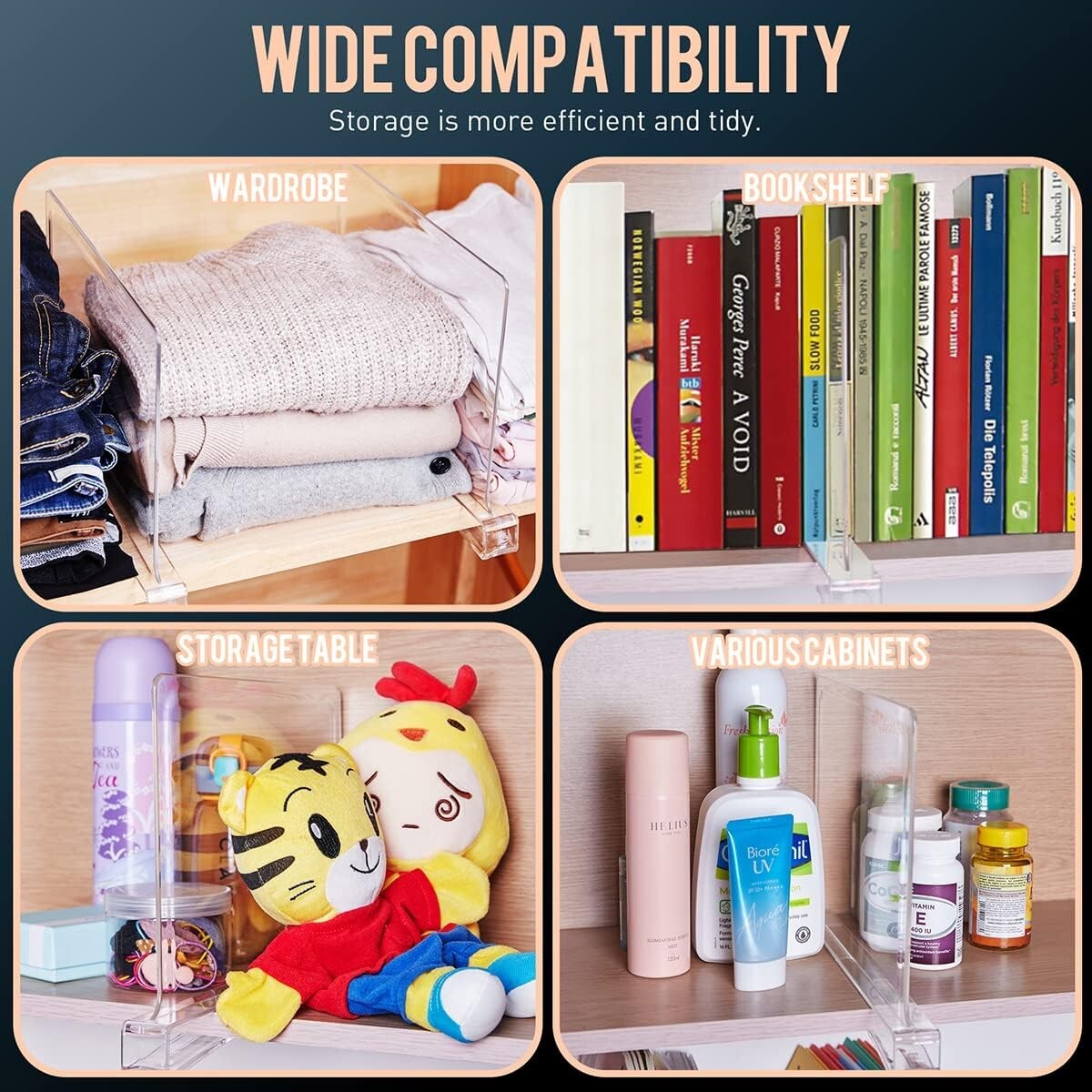 Versatile 12 Pack Closet Shelf Dividers - Easy Installation & Space Optimization