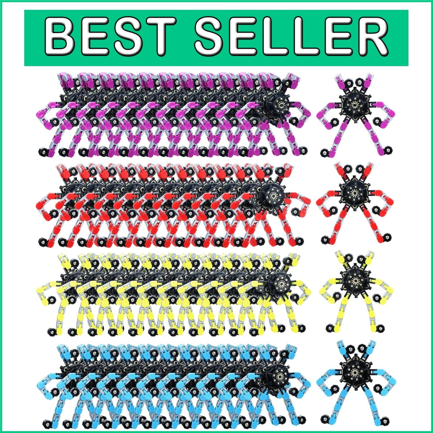 64 Pack Transformable Sensory Fidget Spinners - Stress Relief Toys for All Ages