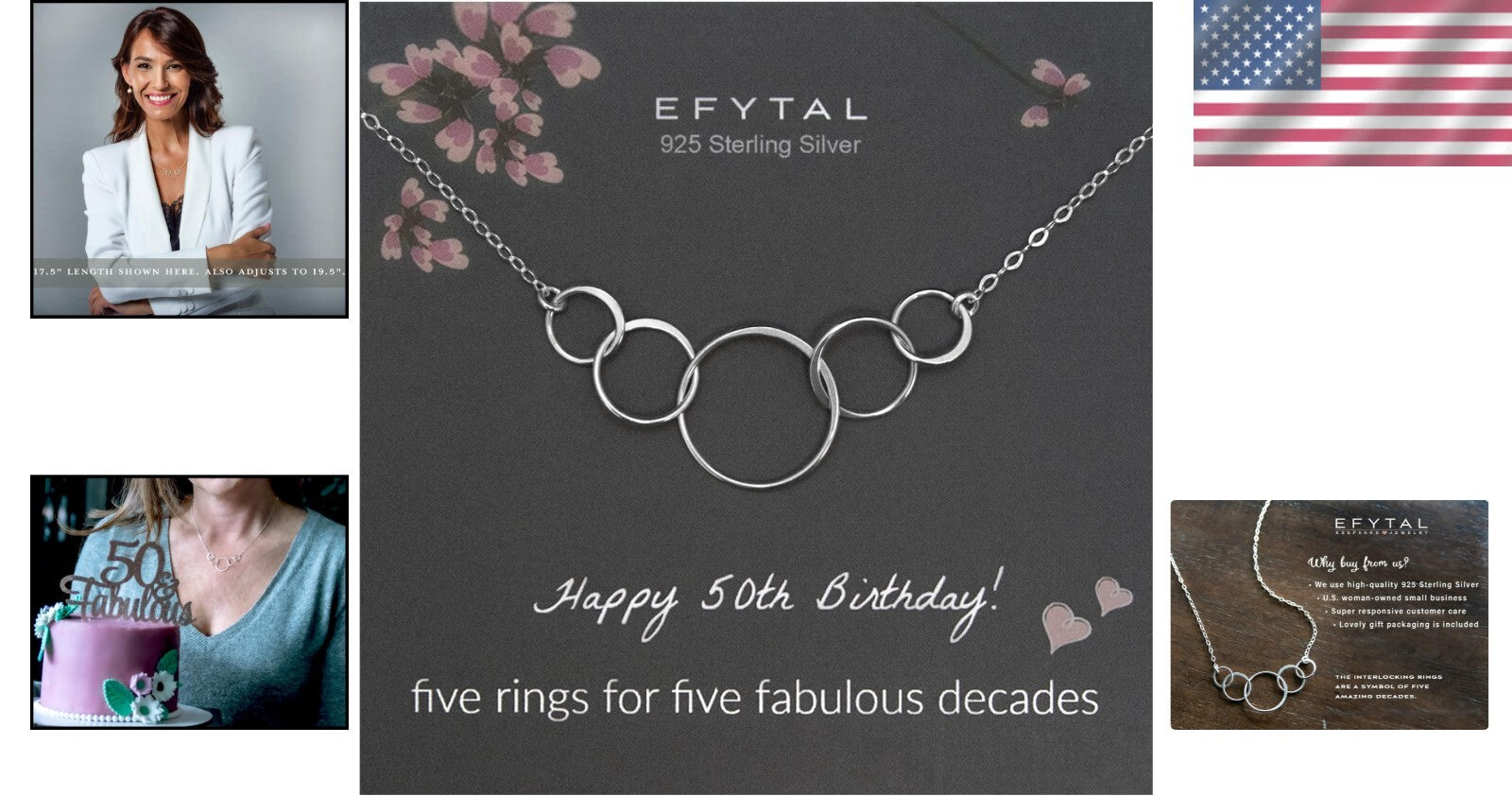 Elegant 50th Birthday Gift: 925 Sterling Silver 5 Circle Necklace for Her