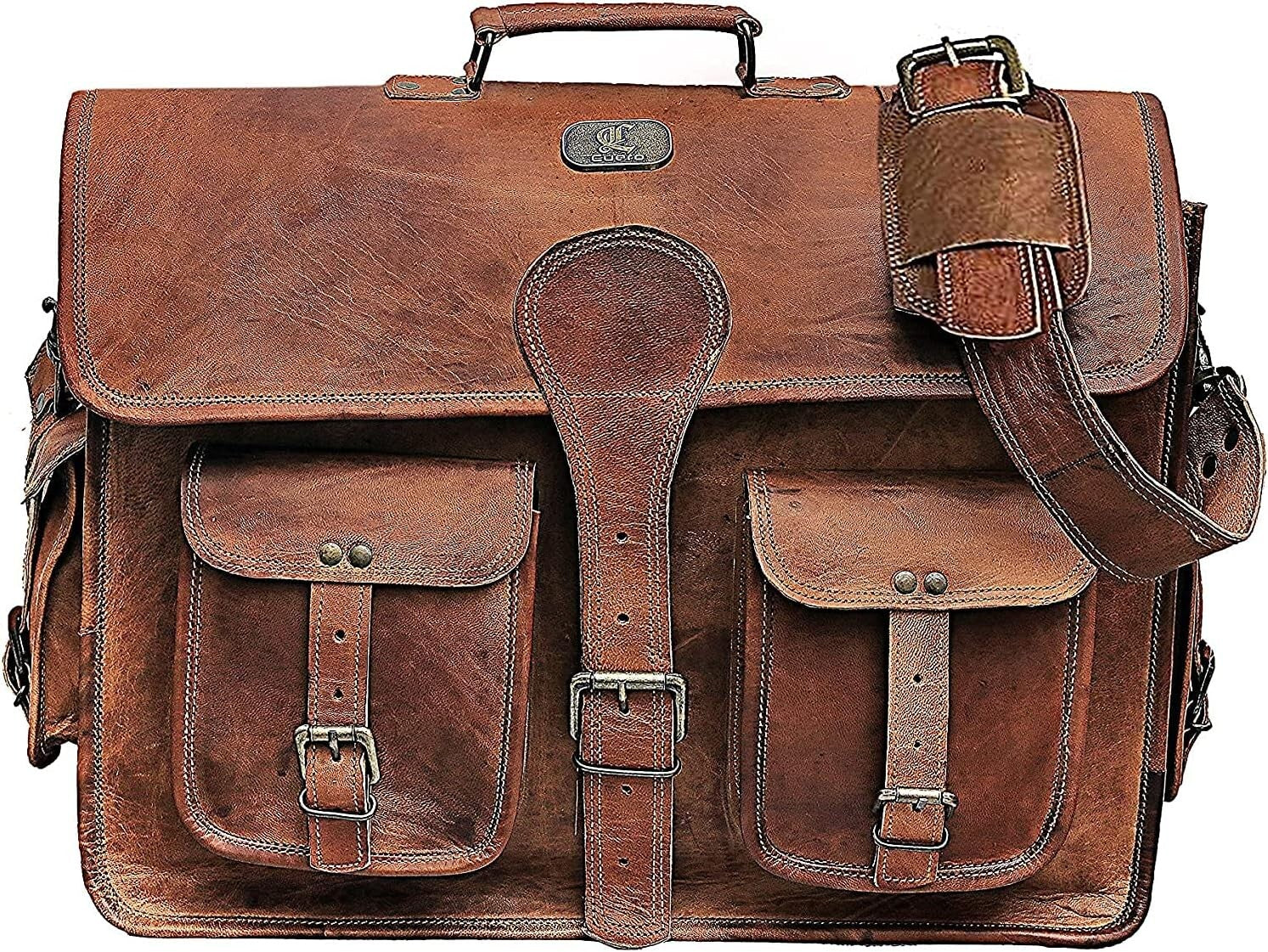 Crafted Leather Laptop Messenger with Vintage Appeal - 16 Inch Multi-Purpose Bag