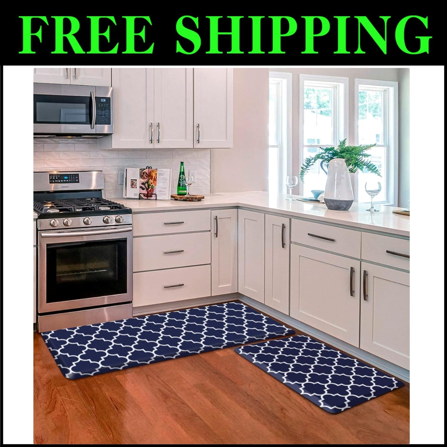 Waterproof Non-Skid Blue Kitchen Mat Set [2 Pcs] for Enhanced Standing Comfort