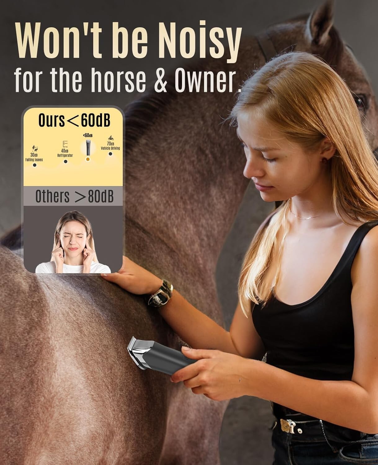 2 Speed Battery-Powered Horse Clippers for Matted Long Hair - Ultra Quiet