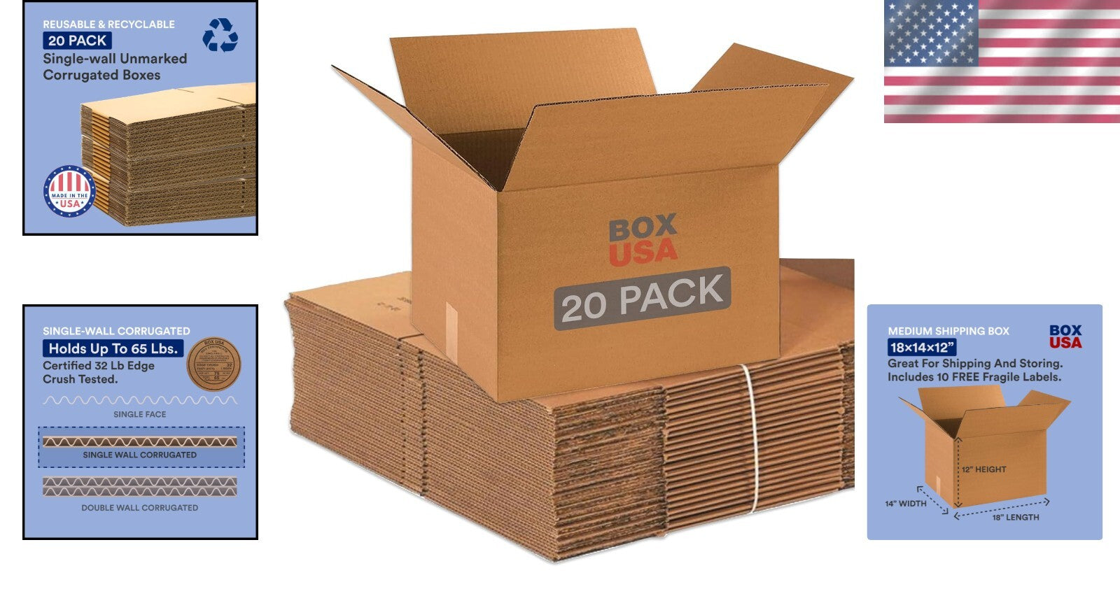 20-Pack Medium Moving Boxes 18x14x12" - Heavy-Duty Corrugated Storage Solution