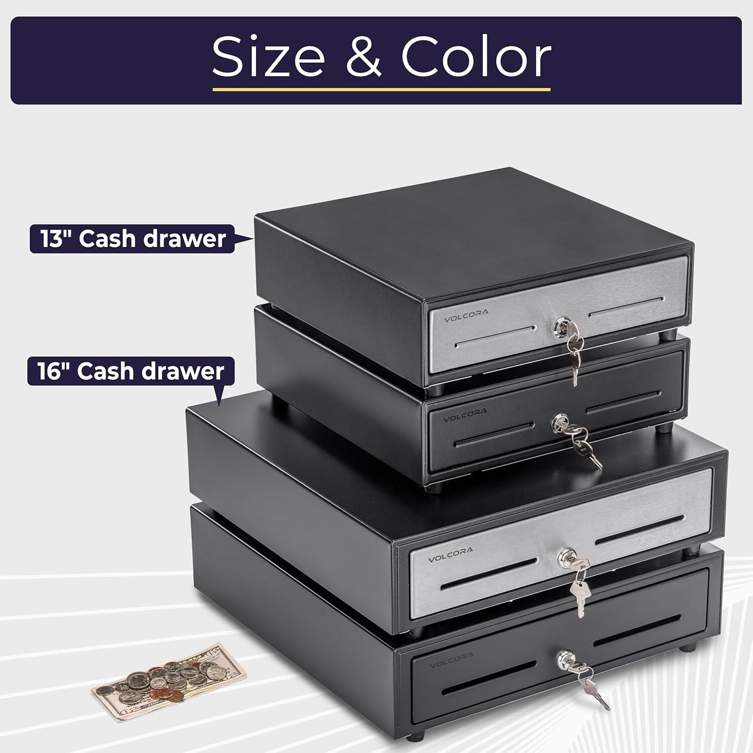 Versatile 13" POS Cash Drawer - 24V, Key-Lock, Ideal for Small Businesses