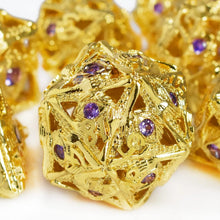 Load image into Gallery viewer, Collector's Grade 7-Piece Jeweled Metal DND Dice Set with 70 Natural Gemstones