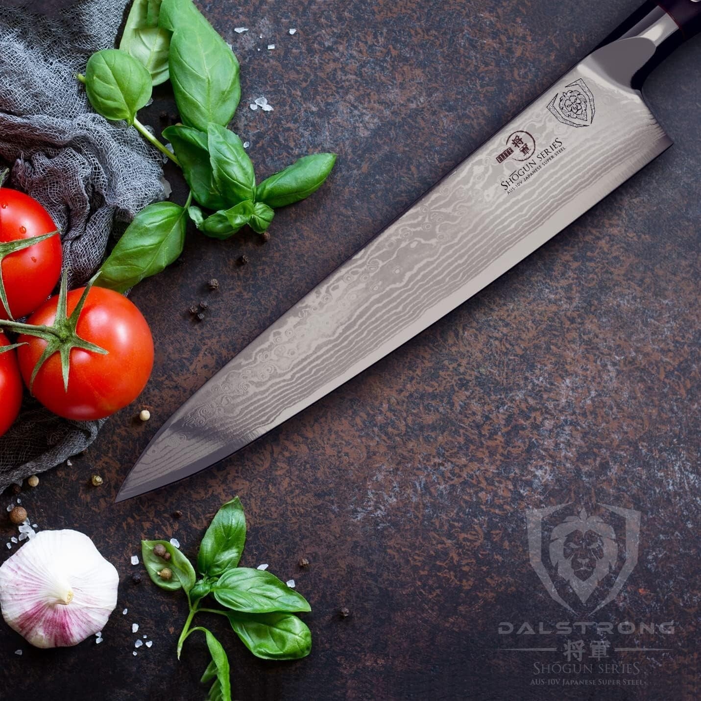 Damascus 9.5" Chef Knife - Lightweight AUS-10V Steel with Elegant Black Handle