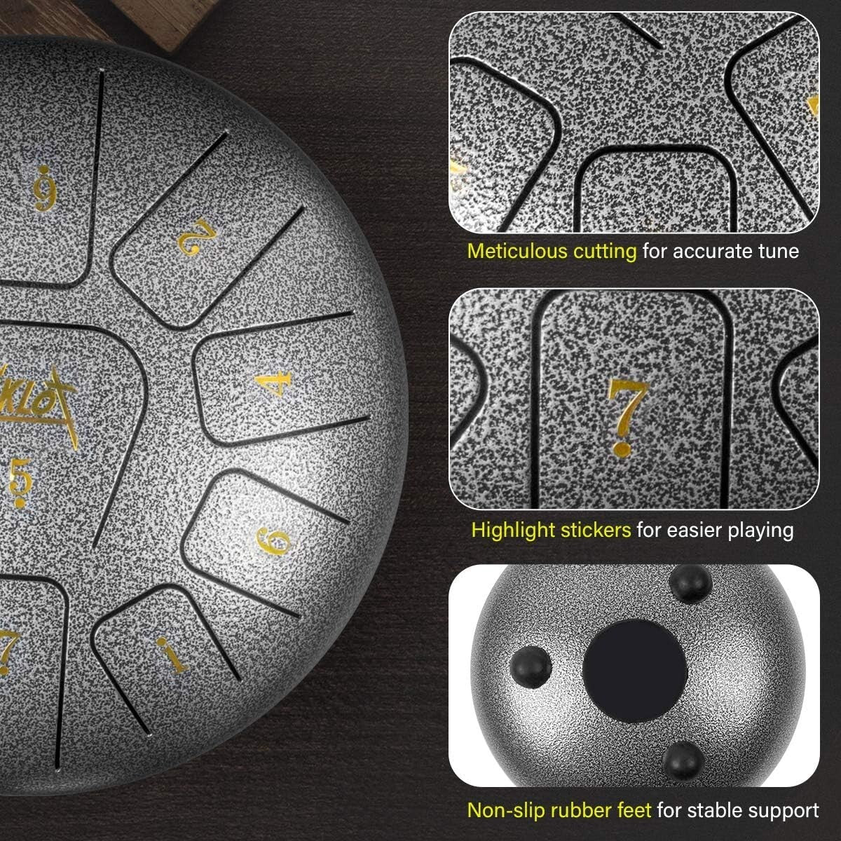 10-Inch Titanium Alloy Steel Tongue Drum with Mallets & Carry Bag - C Key