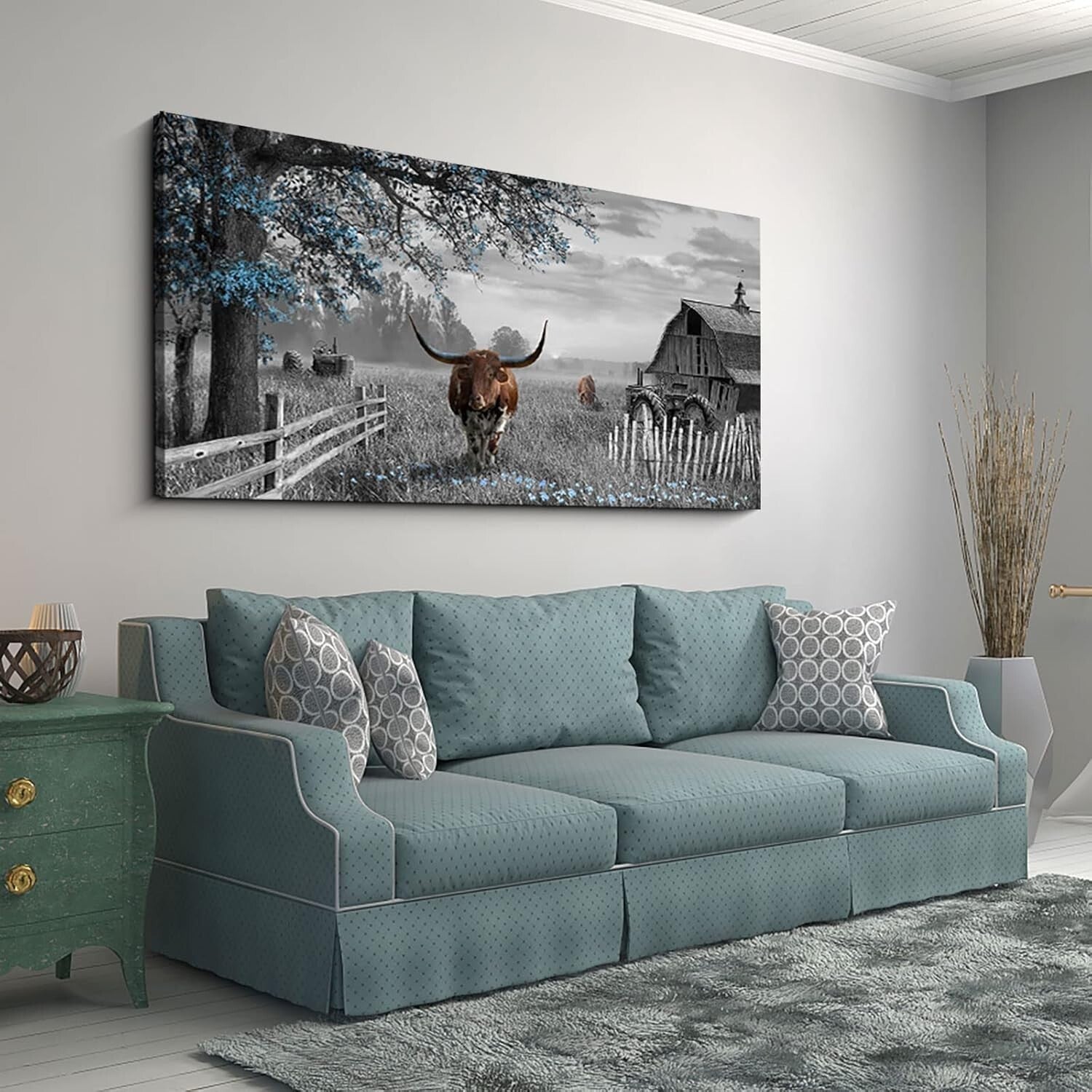 Western Decor 48x24 Longhorn Cow Canvas - Elevate Your Farmhouse Style