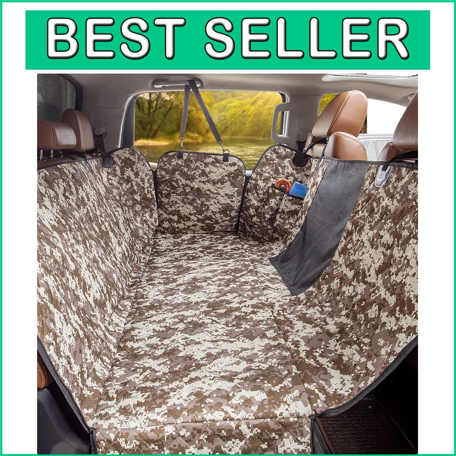 Camouflage Dog Hammock Seat Cover for Trucks - Machine Washable & Universal Fit