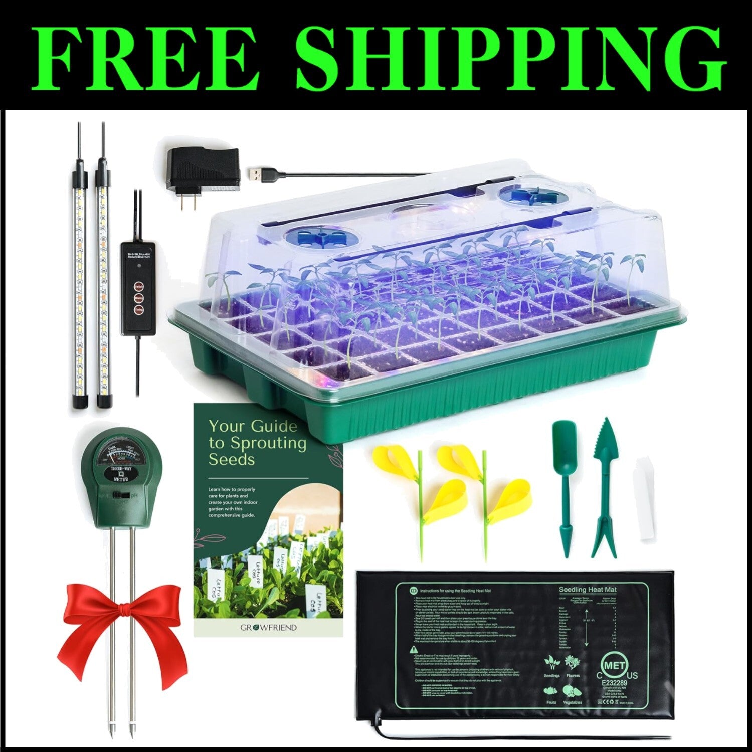 Advanced Seed Starter Tray with Heat Mat, Soil Meter & Gnat Traps - Indoor Use