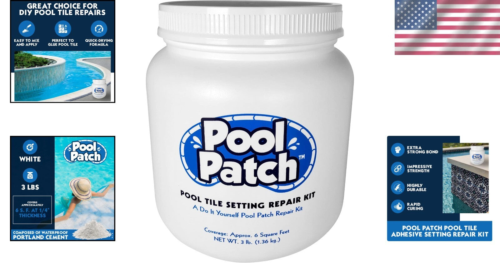 Quick-Drying Pool Tile Adhesive Repair Kit - 3 lb Thinset for Easy DIY Repairs