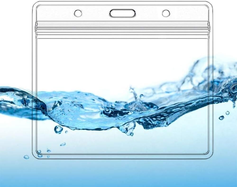 200-Pack Extra Thick Waterproof Horizontal ID Badge Holders with Zipper Closure