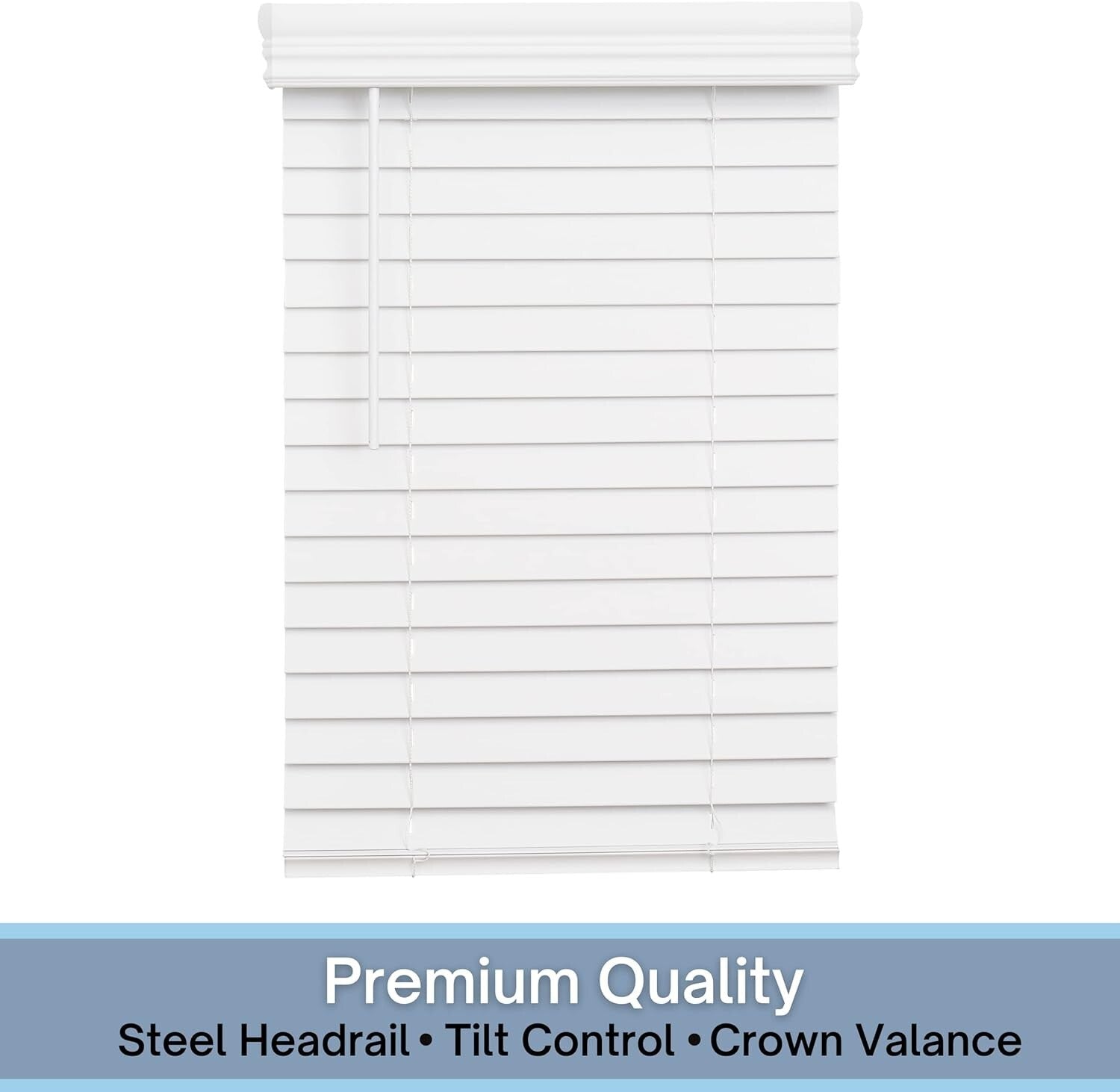 Bright White Cordless Faux Wood Blinds - 2-Inch, 16.5" x 36", Effortless Control