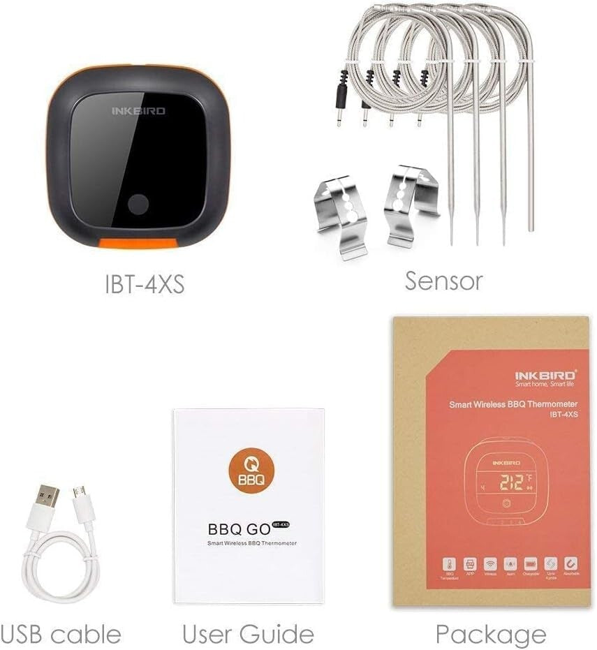 Digital BBQ Meat Thermometer - Bluetooth, 4 Probes, Timer, 150 ft Wireless Range