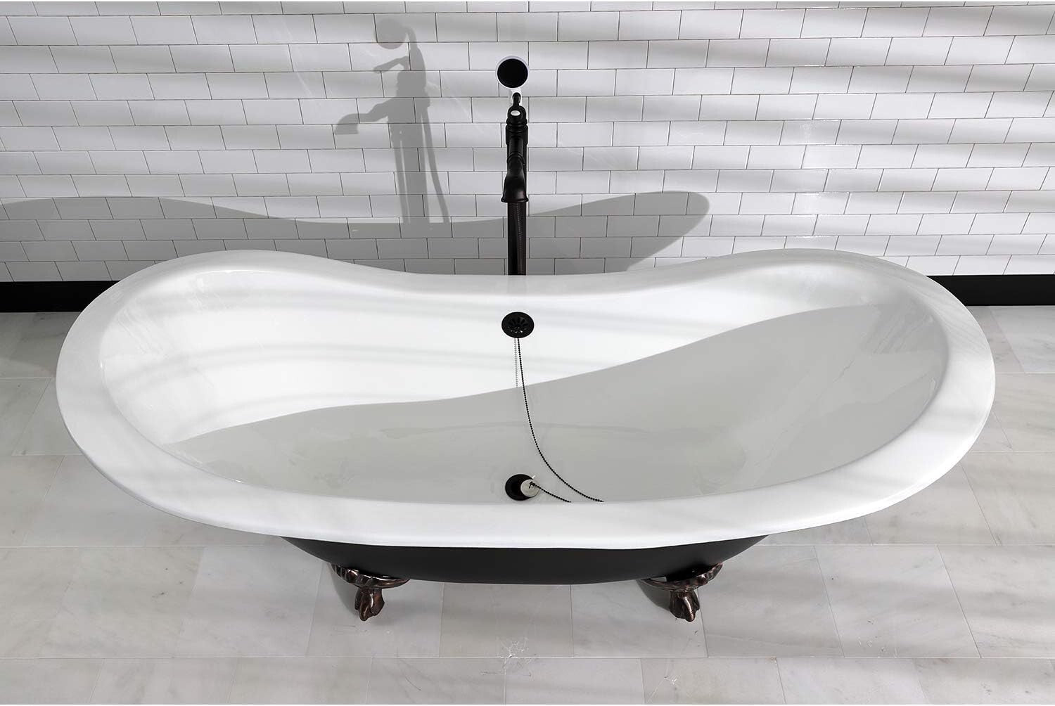 Durable 27" Oil Rubbed Bronze Bath Drain with Chain Plug for Clawfoot Tubs