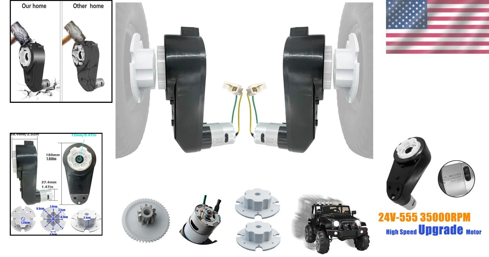 High-Speed 24V RS555 Motors for Power Wheels - Enhanced Performance Upgrade Kit