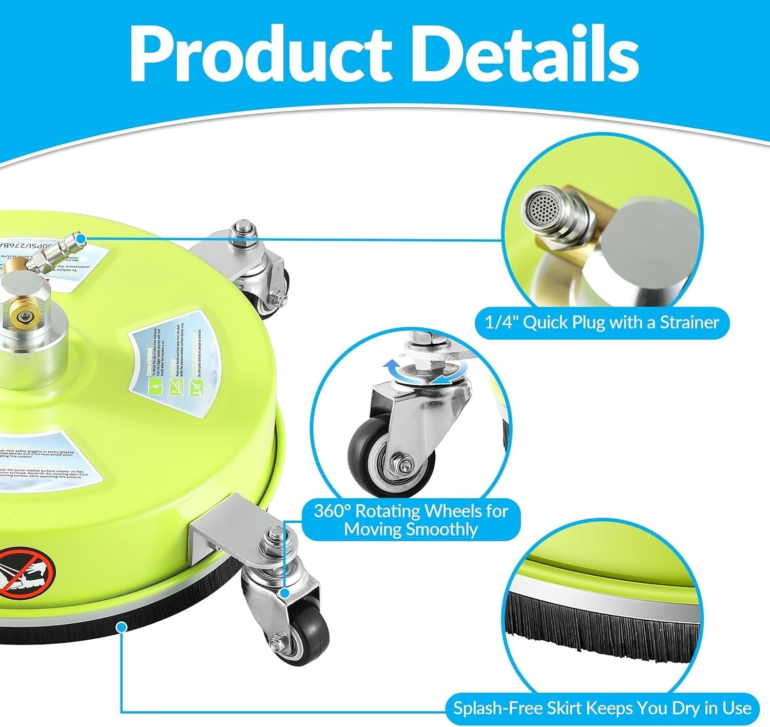 High Efficiency 14'' Surface Cleaner for Pressure Washers - 4000 PSI Compatible