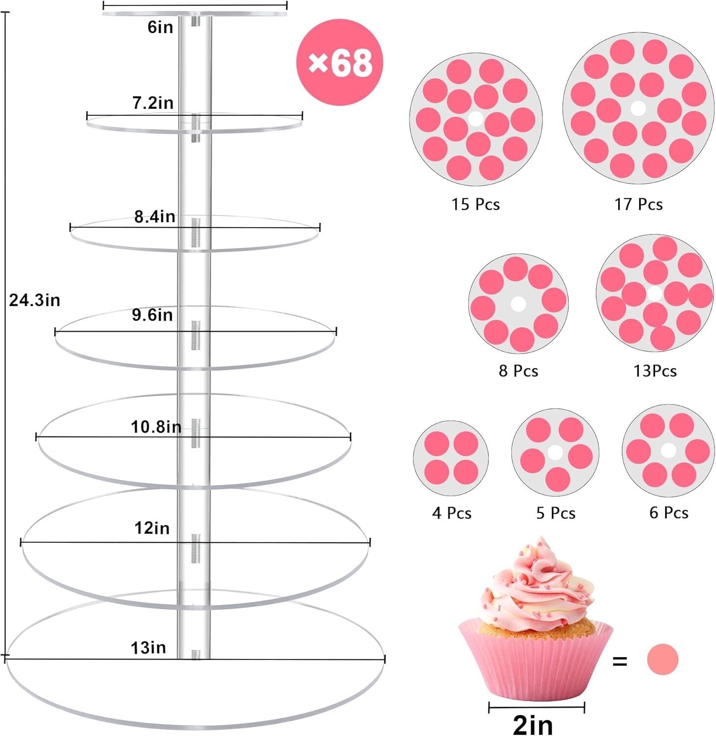Elegant 7-Tier Acrylic Cupcake Stand - Clear Tower Display for Celebrations