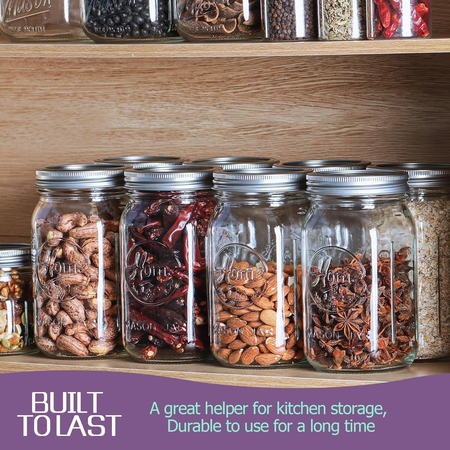 Clear Glass Mason Jars - 12 Pack 32 oz for Leafy Greens, Canning & Kitchen Decor