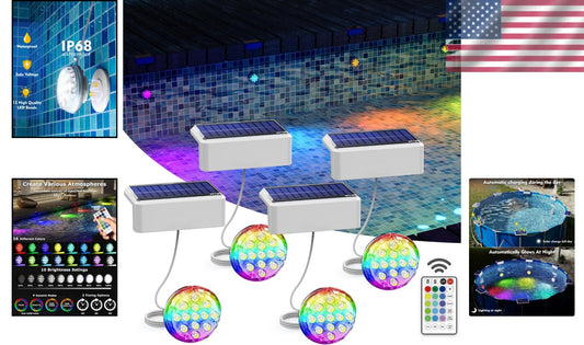 16 Color Changing Solar Pool Lights with Remote - Waterproof LED Lighting 4 Pack