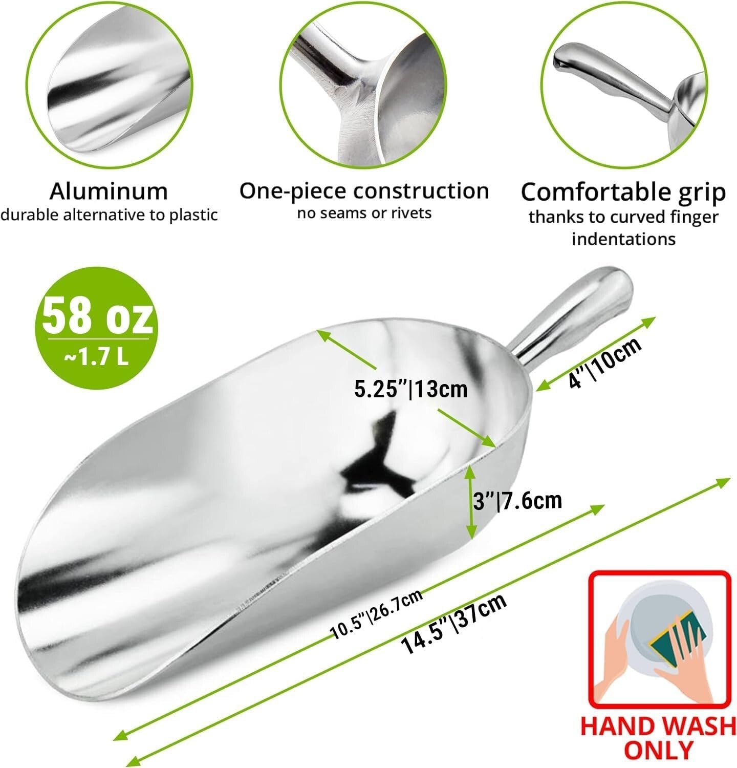 Heavy-Duty 58 oz Aluminum Ice Scoop & Holder - Perfect for Commercial Use