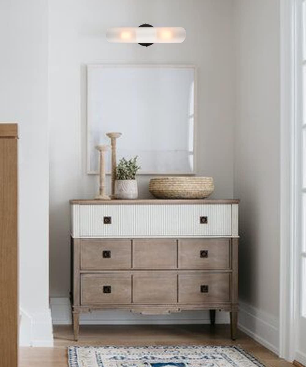 Elegant Black Bathroom Wall Sconces with Frosted Glass - Modern Farmhouse Design
