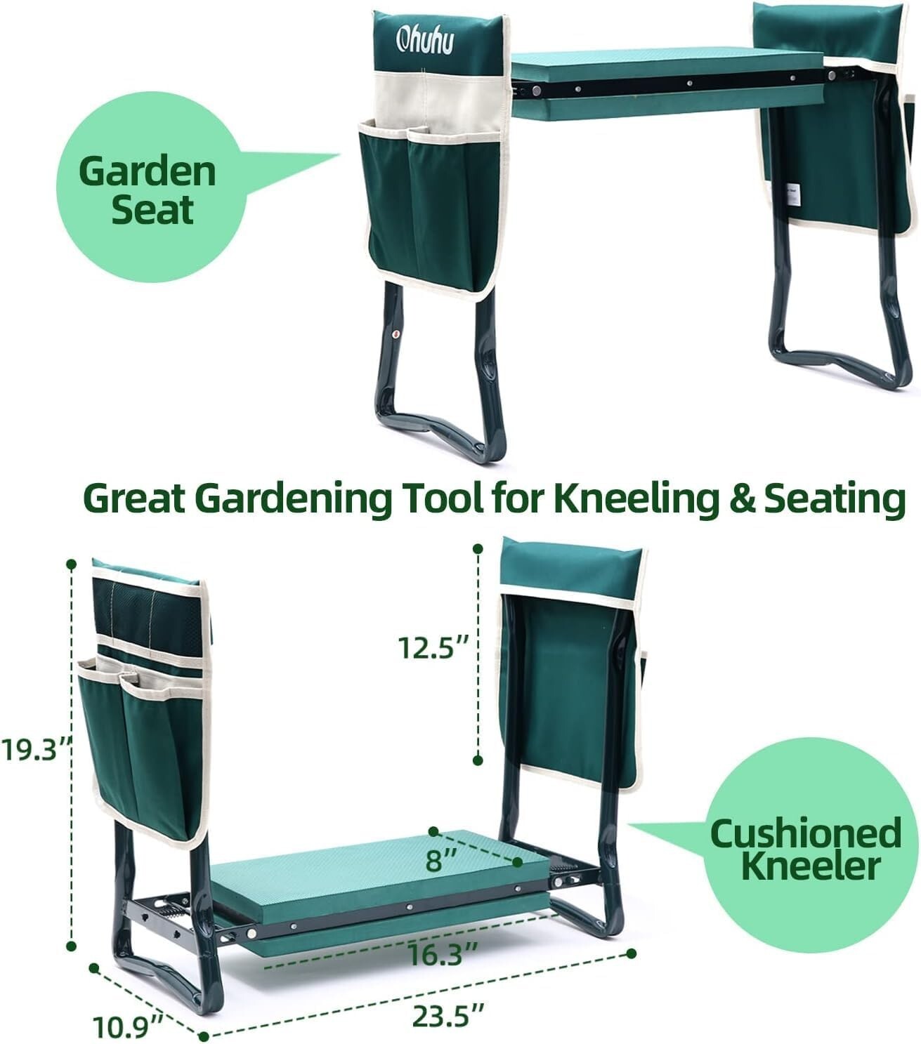 Extra-Wide Garden Kneeler with Weather-Resistant Frame & EVA Cushion - Green