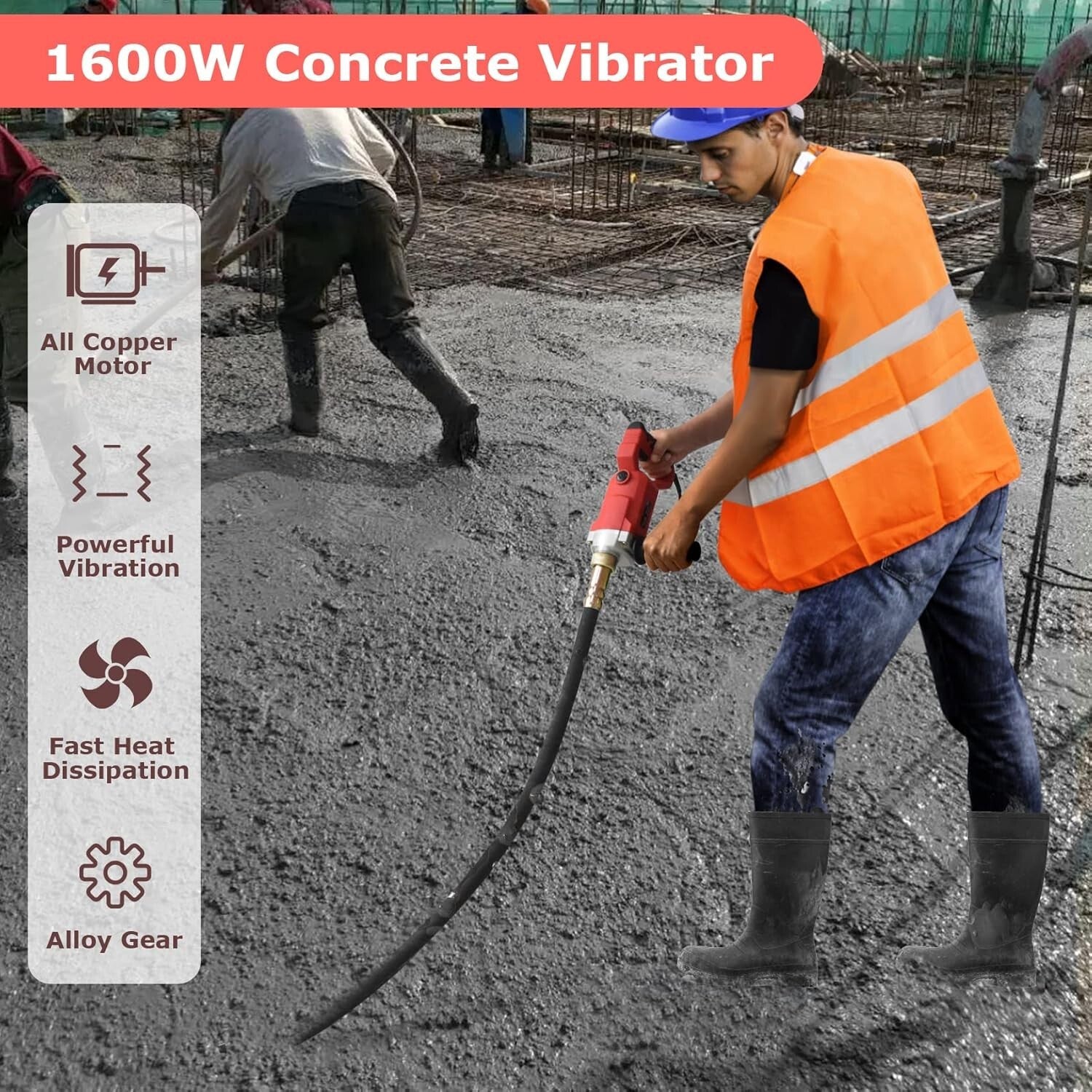 Industrial Handheld Concrete Vibrator with Extended Reach & Accessories Included