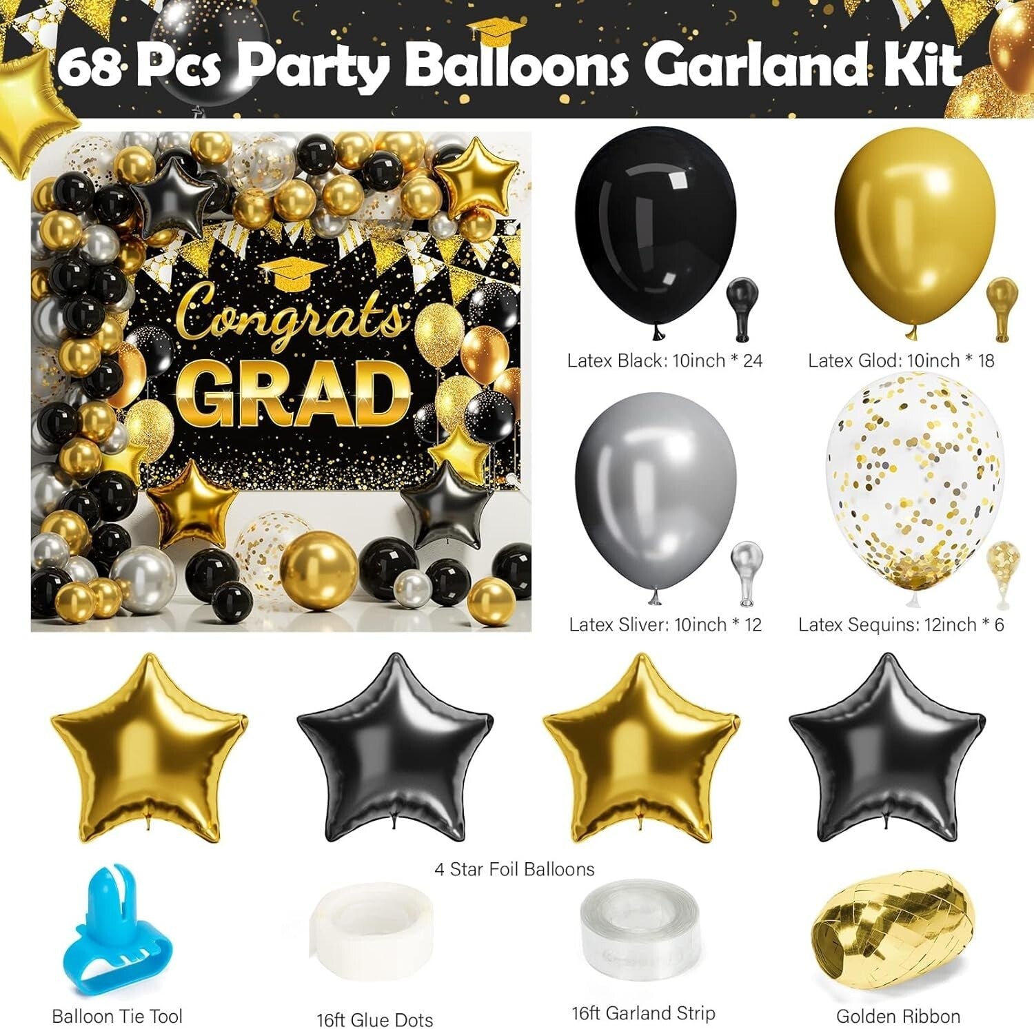 One-Stop Graduation Party Kit - 245pcs Black & Gold Supplies for Easy Hosting