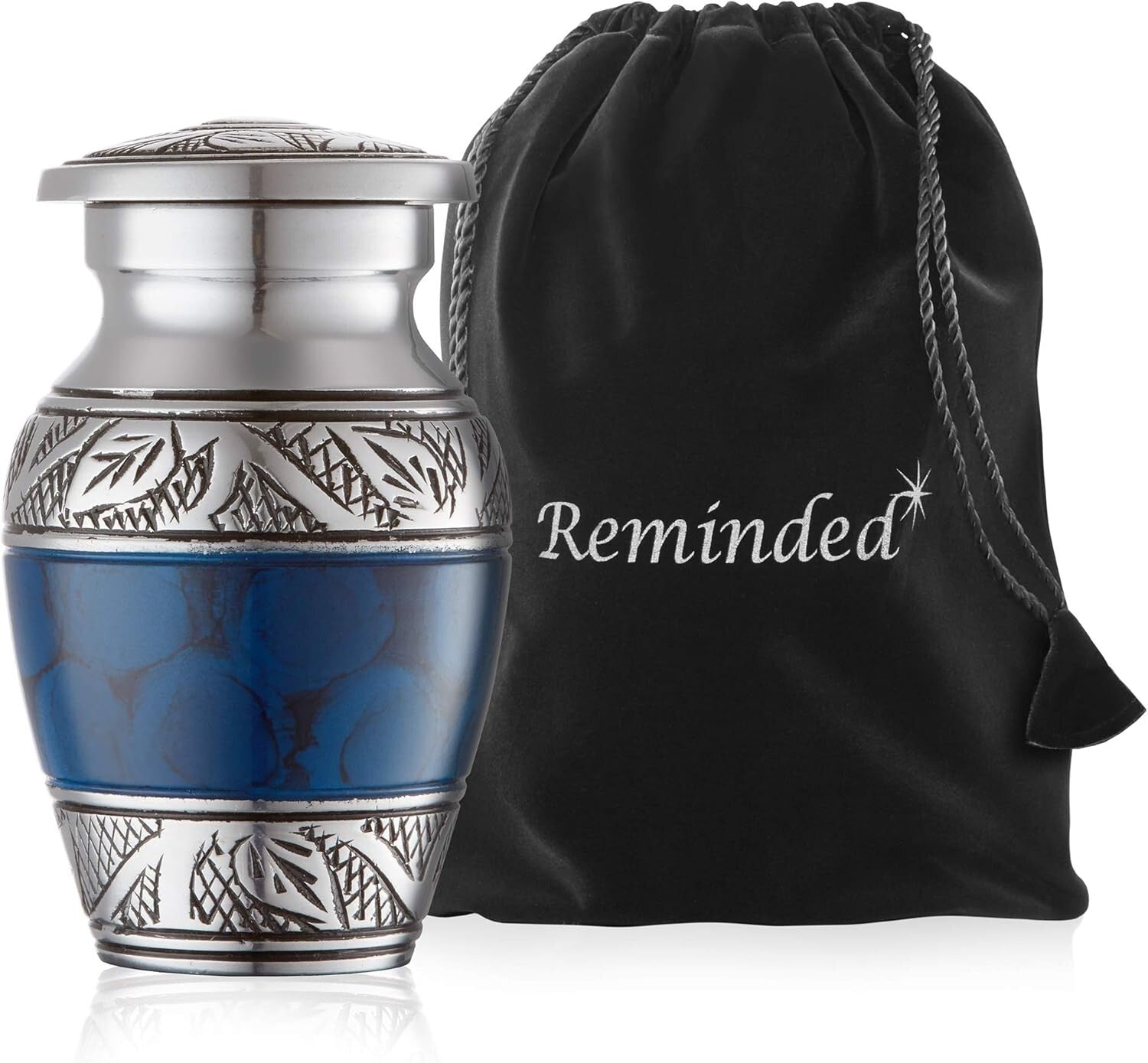 Set of 6 Mini Blue Cremation Urns with Velvet Case - Elegant Keepsake Collection