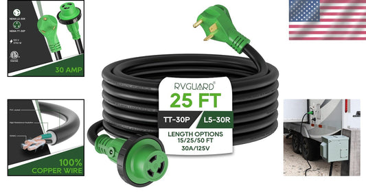 30 Amp 25ft Heavy Duty RV Power Extension Cord with LED Indicator & Organizer