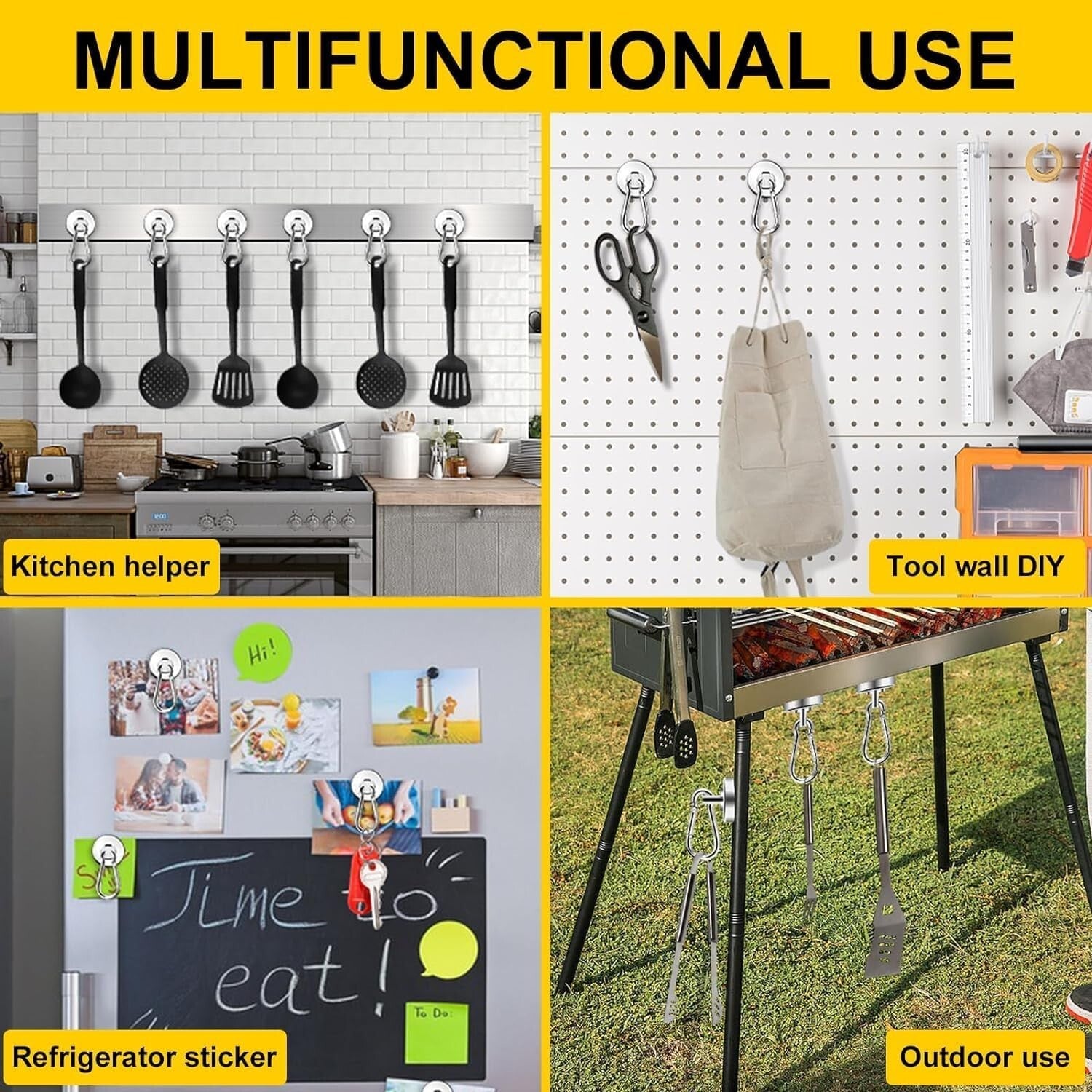 Durable 110lbs Magnetic Hooks with Swivel Carabiner - Perfect for Metal Surfaces