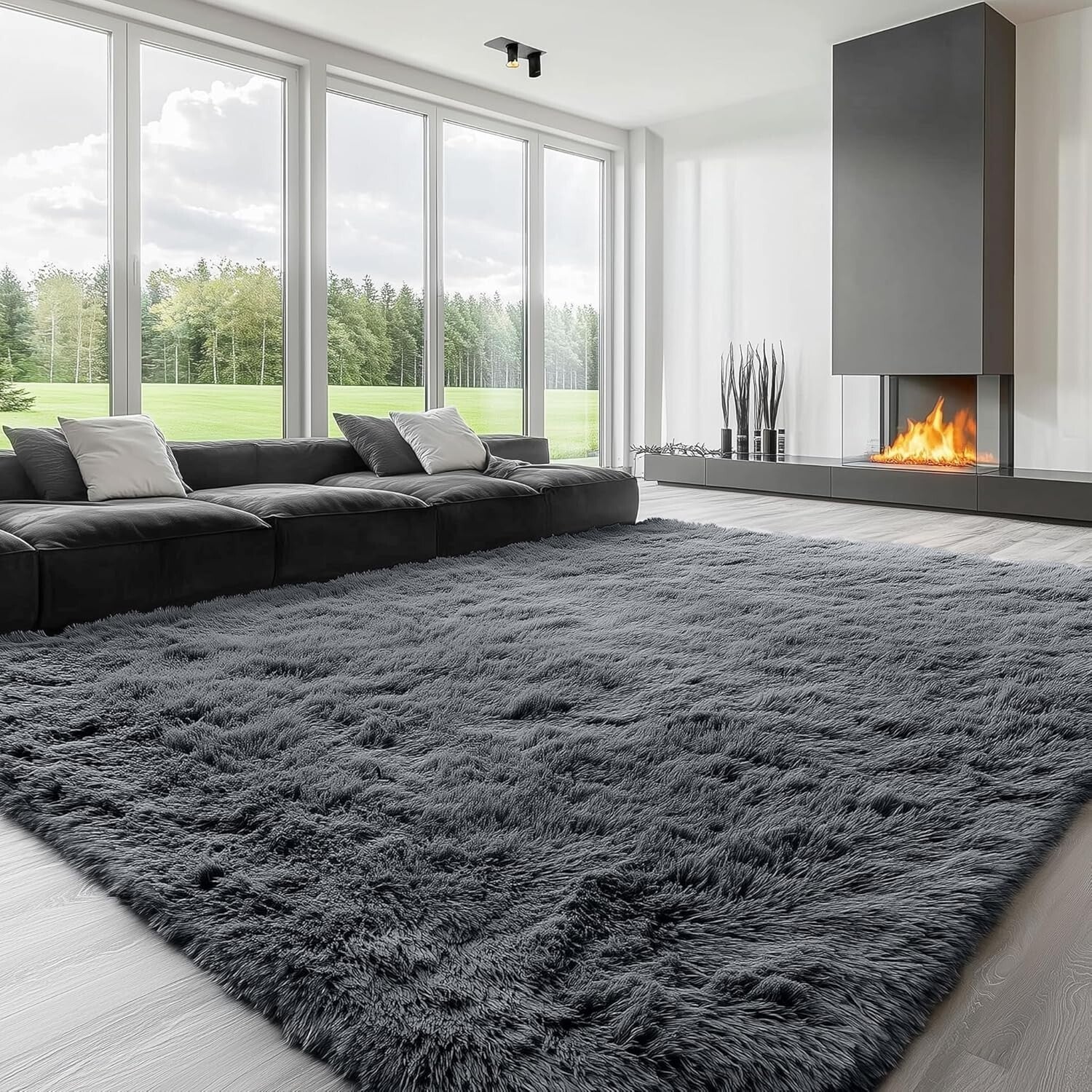 Luxurious 8x10 Grey Shaggy Rug - Soft Tufted Carpet for Living Rooms & Nurseries
