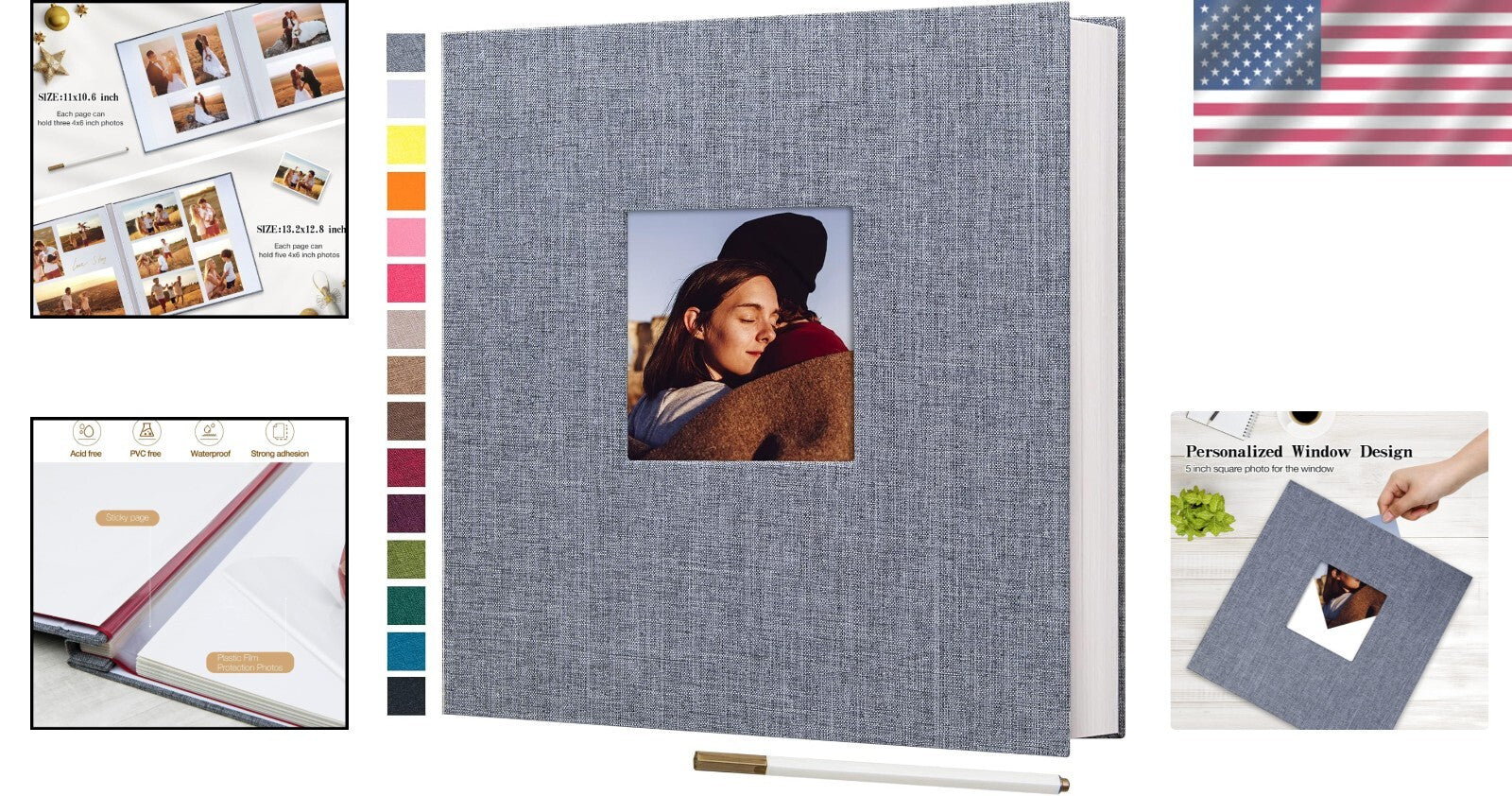 13.2x12.8 Inch Magnetic DIY Photo Album with 80 Pages & Metallic Pen - Gray