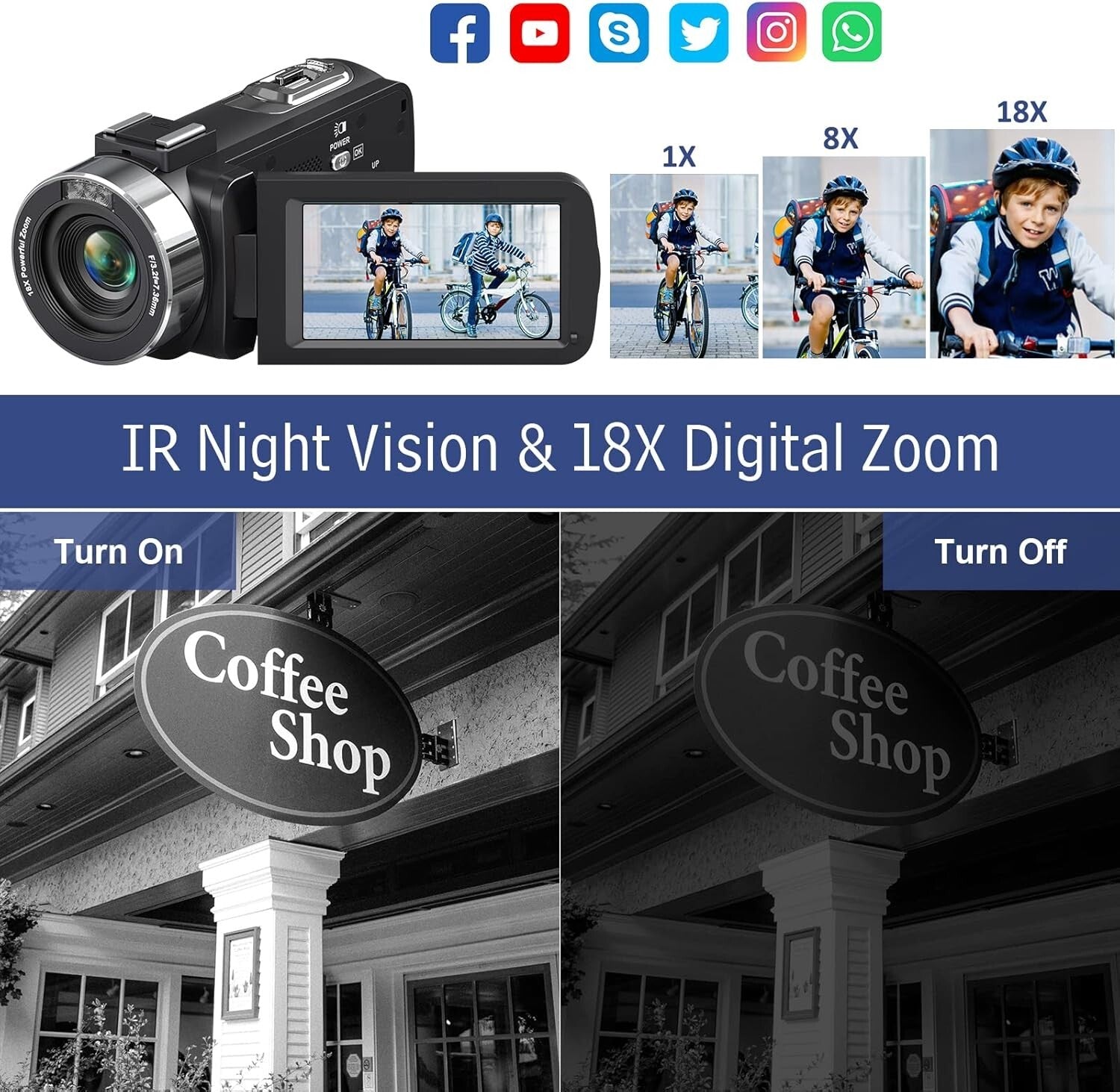 Compact 4K Video Camera with IR Night Vision & 2 Batteries for Content Creation