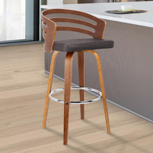 Load image into Gallery viewer, Elegant Jayden Swivel Bar Stool with Brown Faux Leather &amp; Walnut Finish - 26"