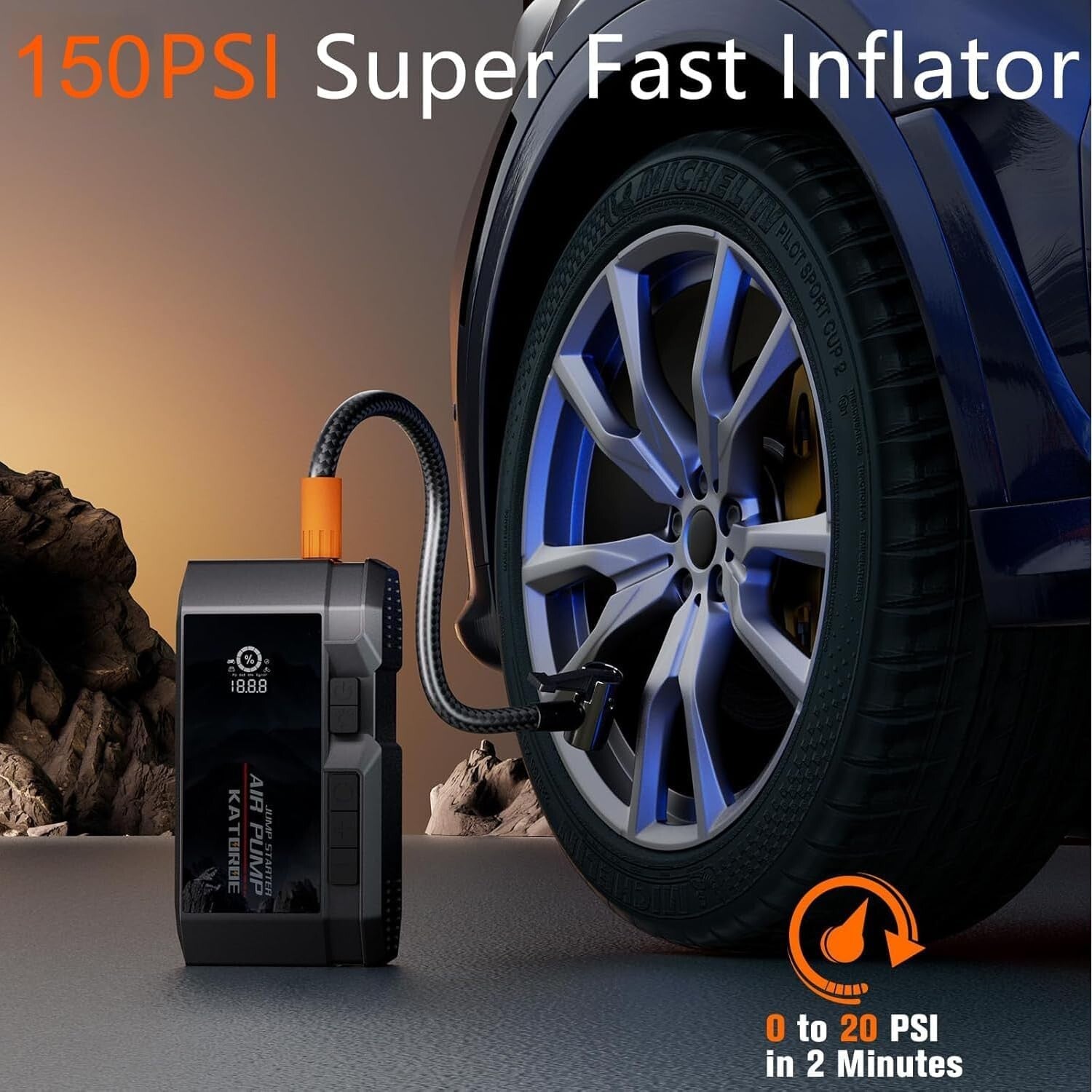 Multi-Function 4500A Portable Jump Starter and Tire Inflator for All Vehicles